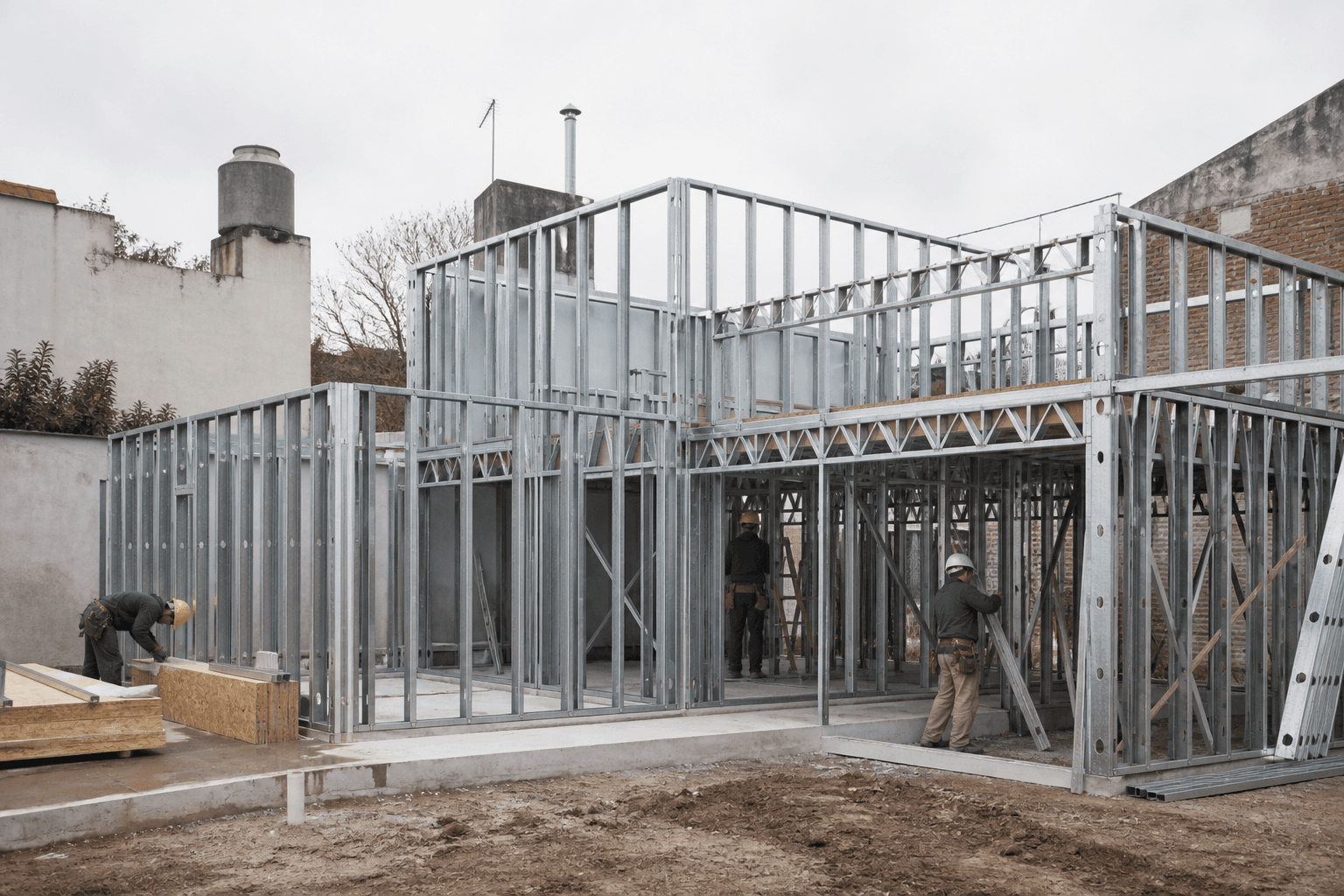 Imagen ilustrativa de una estructura de vivienda ejecutada con perfiles de acero galvanizado