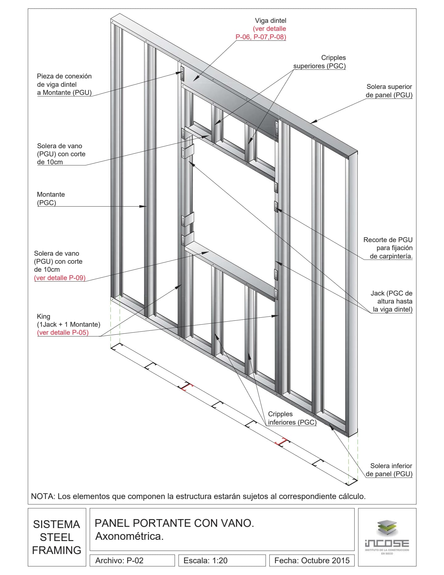 Detalle técnico referencial de un vano estructural